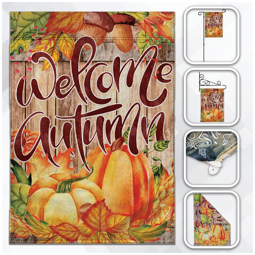 H&G Studios Welcome Autumn (Pumpkins) 12x18in Garden Flag - Flags Importer