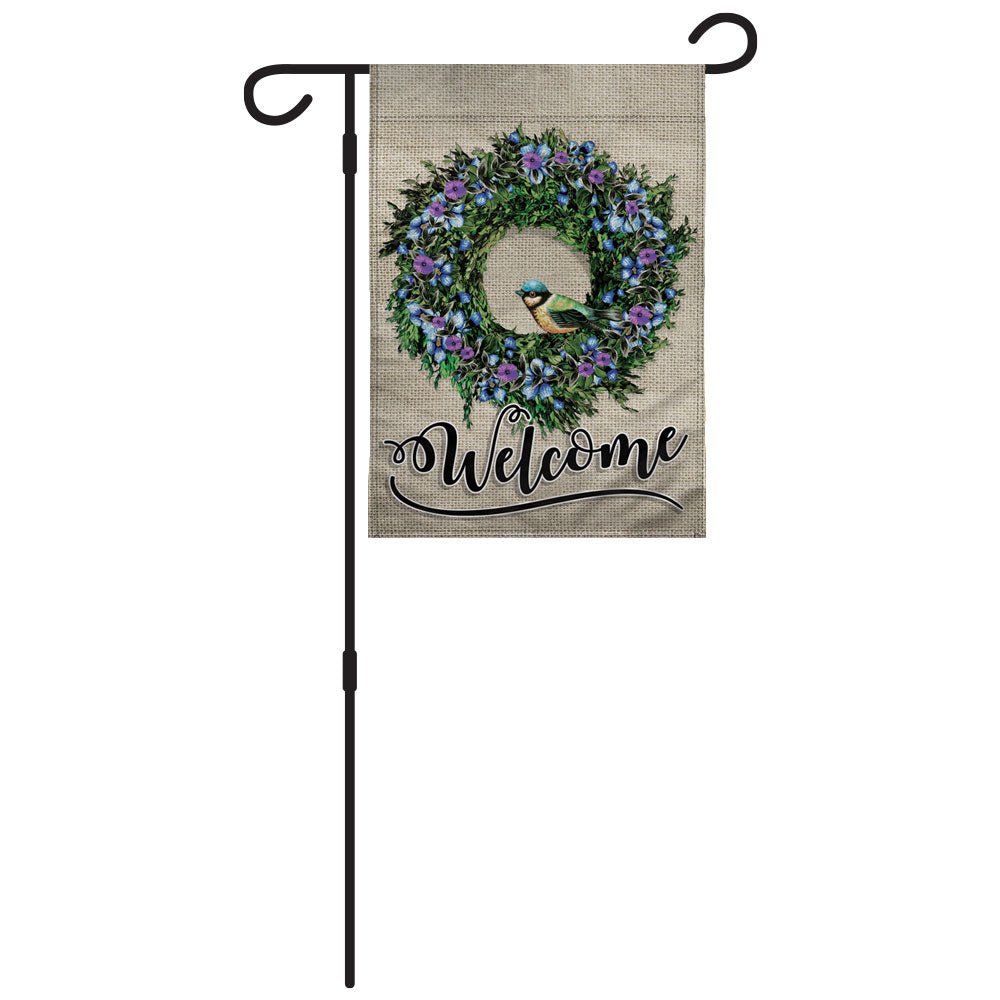 H&G Studios Welcome (Wreath Bird) 12x18in Garden Flag - Flags Importer