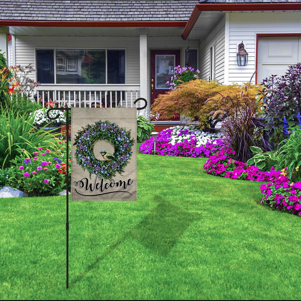 H&G Studios Welcome (Wreath Bird) 12x18in Garden Flag - Flags Importer