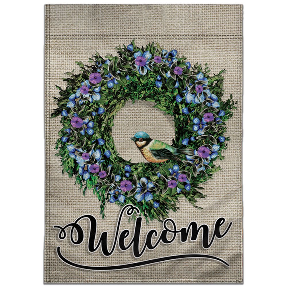 H&G Studios Welcome (Wreath Bird) 12x18in Garden Flag - Flags Importer