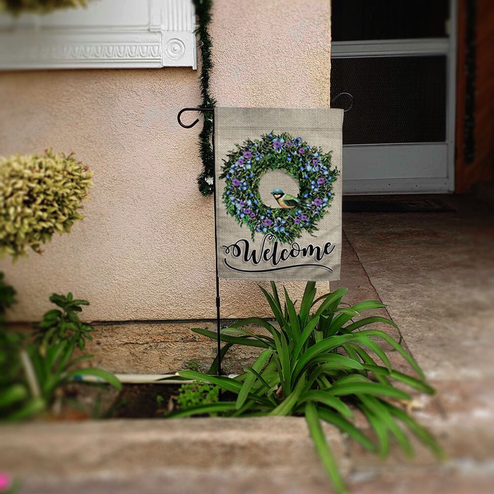 H&G Studios Welcome (Wreath Bird) 12x18in Garden Flag - Flags Importer