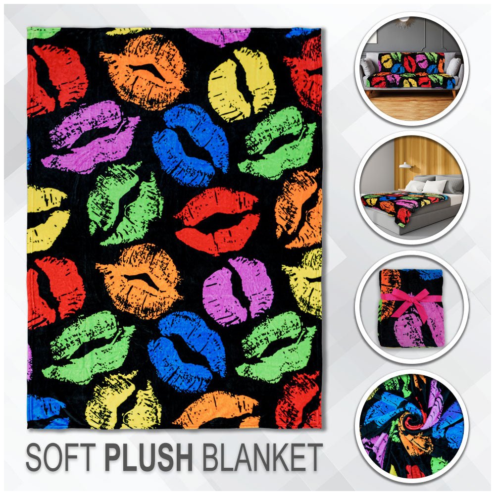 Kiss Kiss (Colorful) Soft Plush 50x60in Blanket - Flags Importer