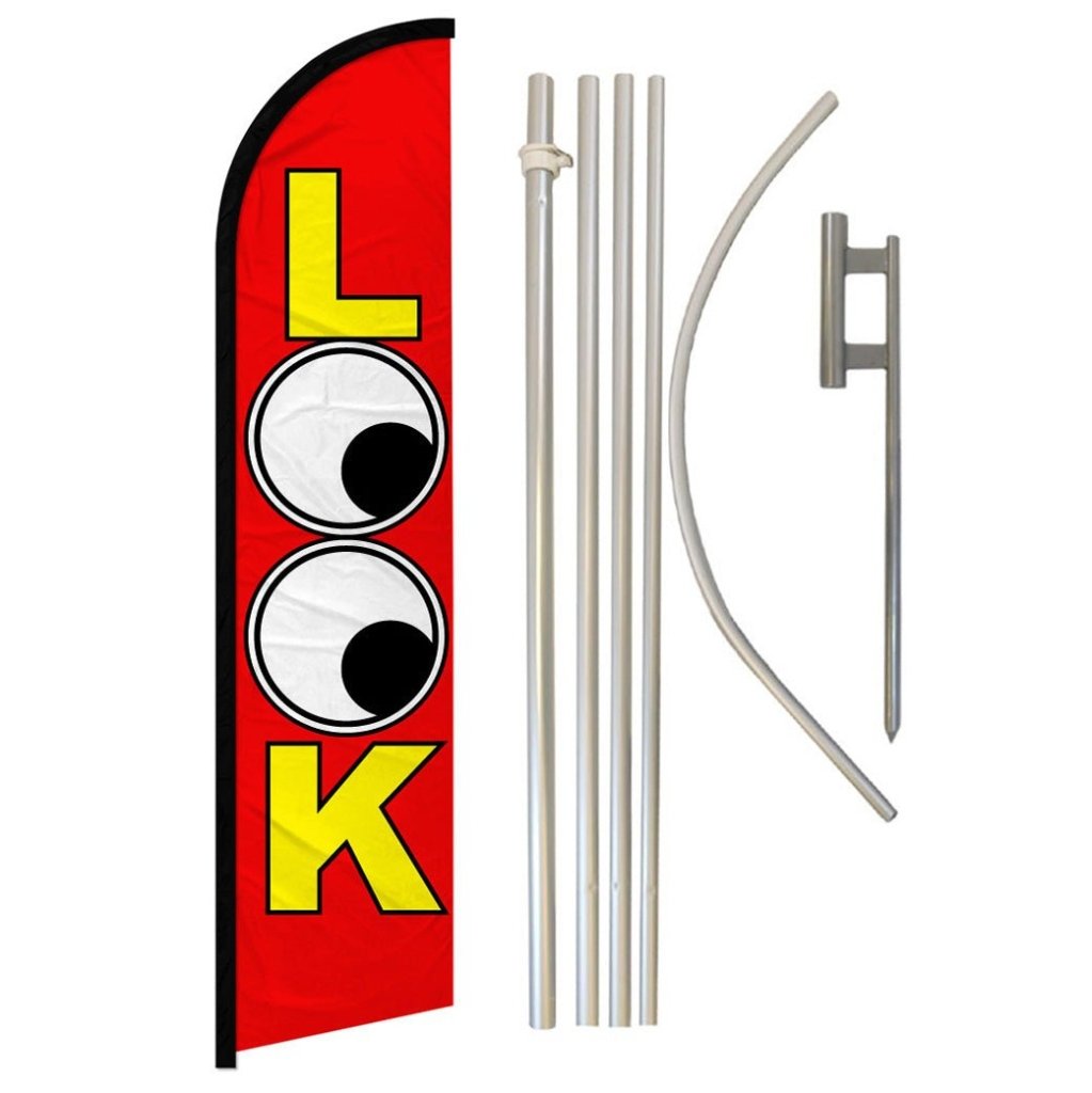 Look (Red) Windless Banner Flag & Pole Kit - Flags Importer
