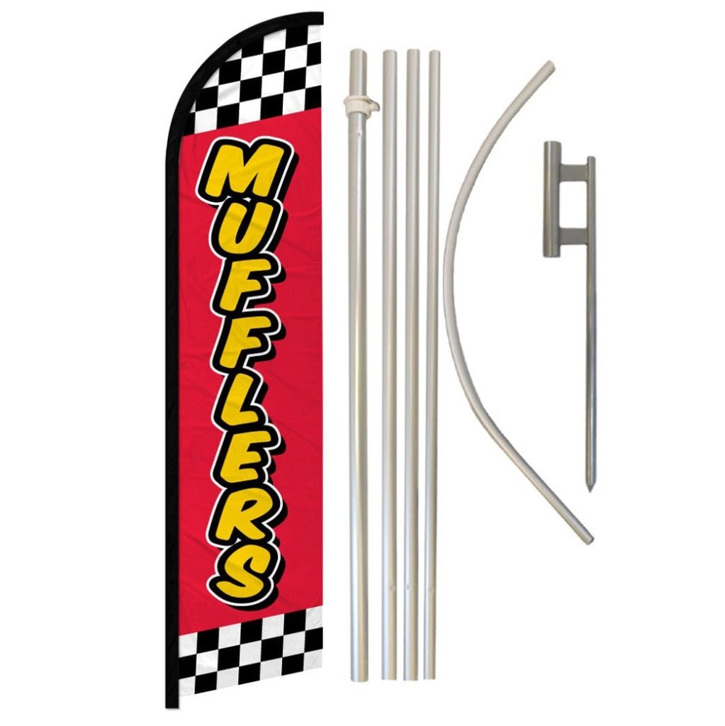 Muffler (Red Checkered) Windless Banner Flag & Pole Kit - Flags Importer
