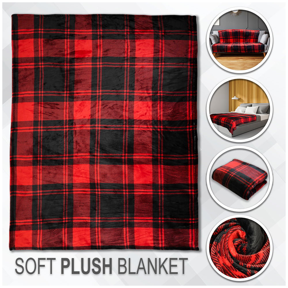 Red & Black Plaid (Large Squares) Soft Plush 50x60in Blanket