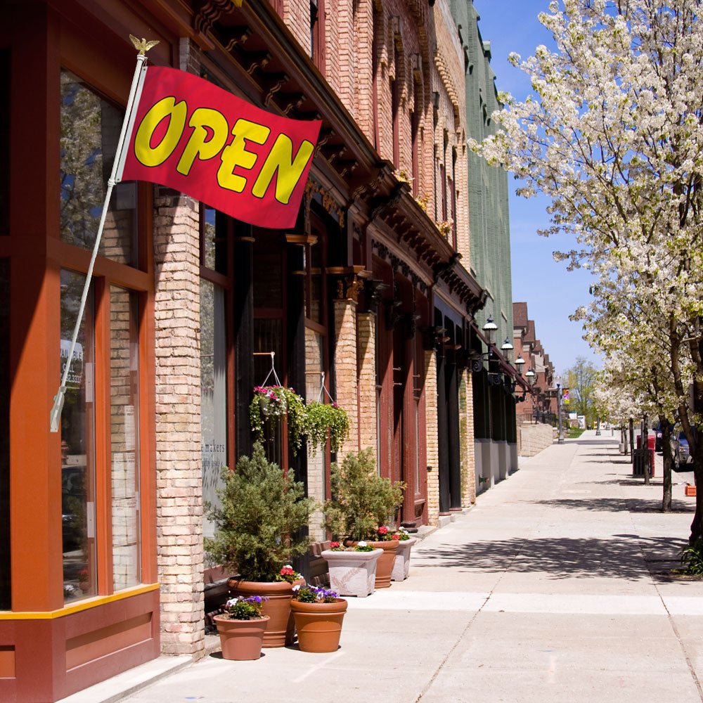 Open (Red & Yellow) Flag 2x3ft Poly - Flags Importer