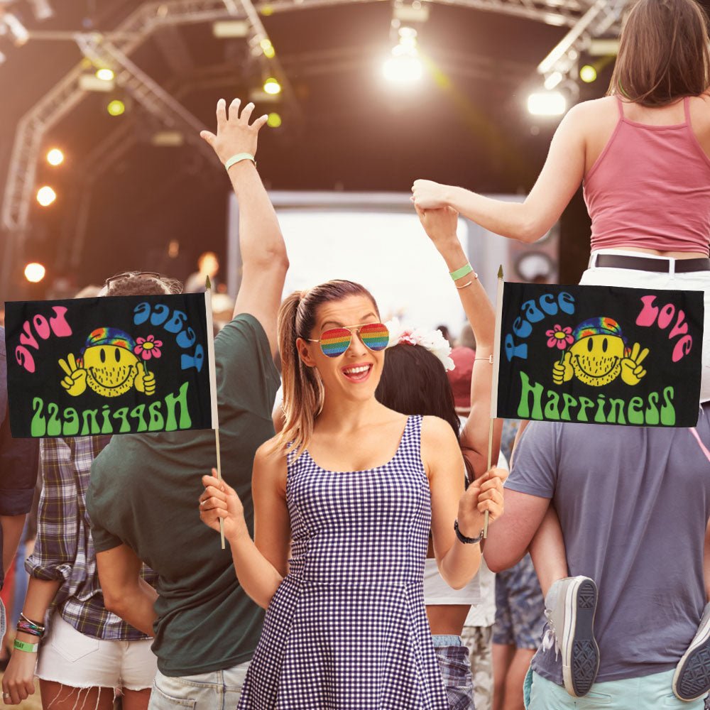 Peace Love & Happiness 12x18in Stick Flag - Flags Importer