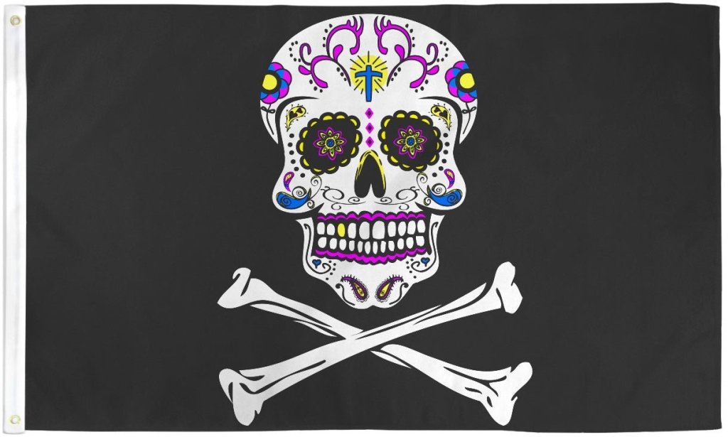 Pirate Sugar Skull Flag 3x5ft Poly - Flags Importer