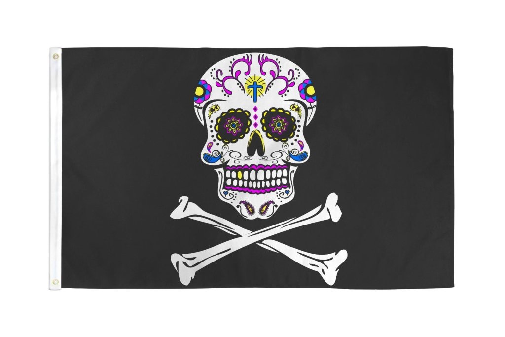 Pirate Sugar Skull Flag 3x5ft Poly - Flags Importer
