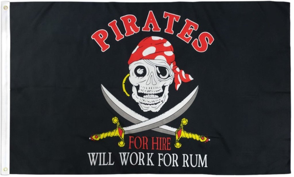 Pirates for Hire Flag 3x5ft Poly - Flags Importer