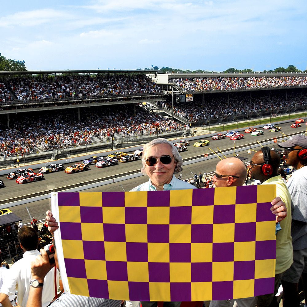 Purple & Gold Checkered Flag 3x5ft Poly - Flags Importer