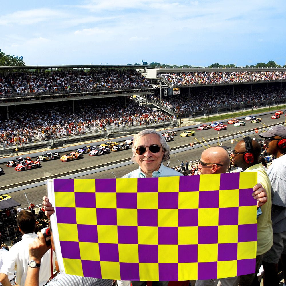 Purple & Yellow Checkered Flag 3x5ft Poly - Flags Importer
