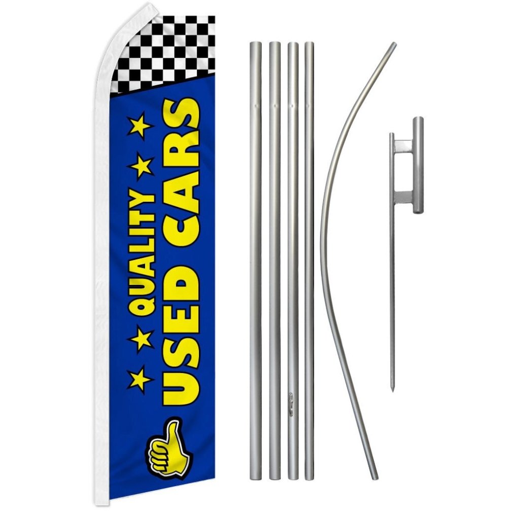 Quality Used Cars (Blue) Super Flag & Pole Kit - Flags Importer
