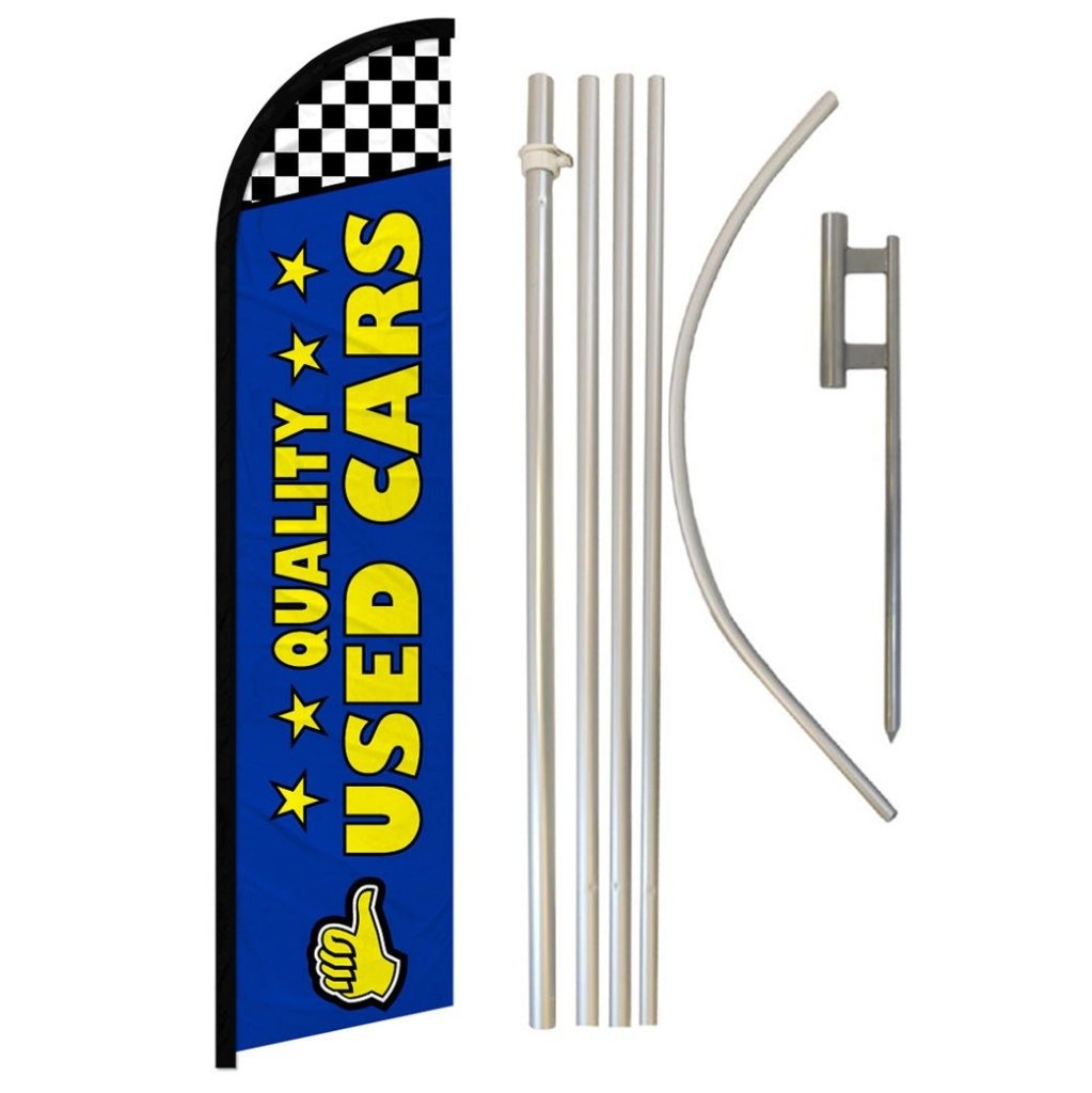 Quality Used Cars (Blue) Windless Banner Flag & Pole Kit - Flags Importer