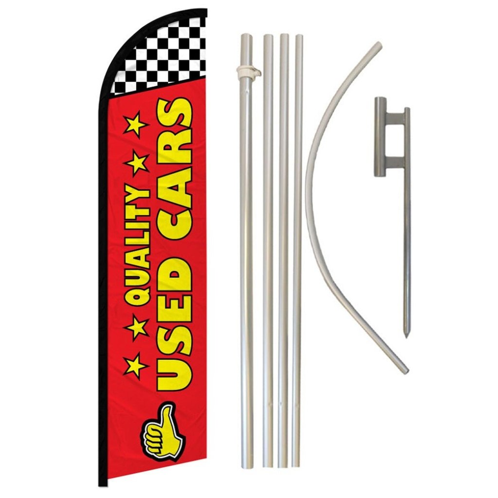 Quality Used Cars (Red) Windless Banner Flag & Pole Kit - Flags Importer