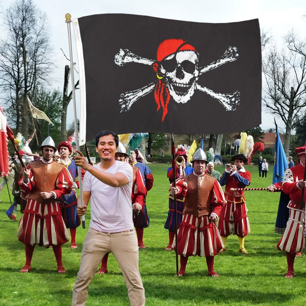 Red Bandana Jolly Roger Flag 3x5ft Poly - Flags Importer