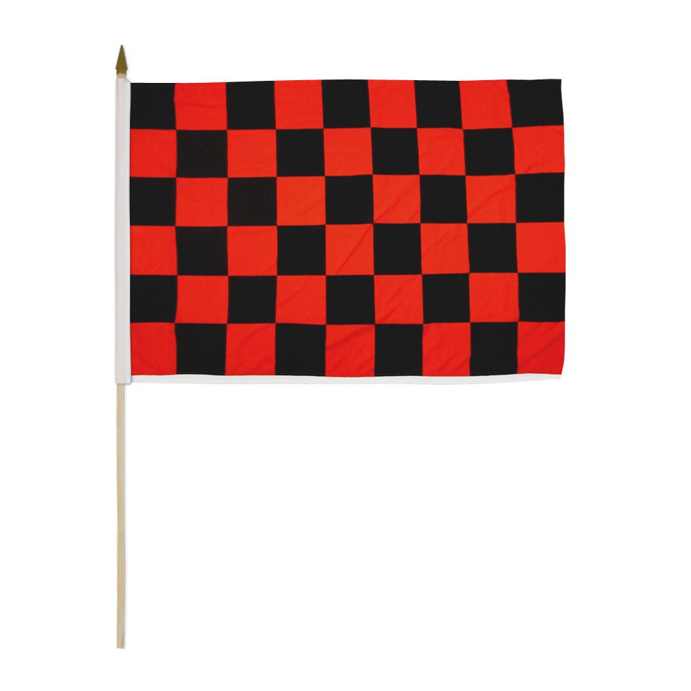 Red & Black Checkered 12x18in Stick Flag - Flags Importer
