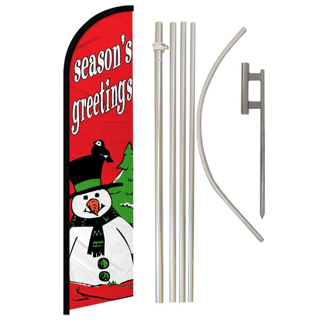 Season's Greetings (Snowman) Windless Banner Flag & Pole Kit - Flags Importer