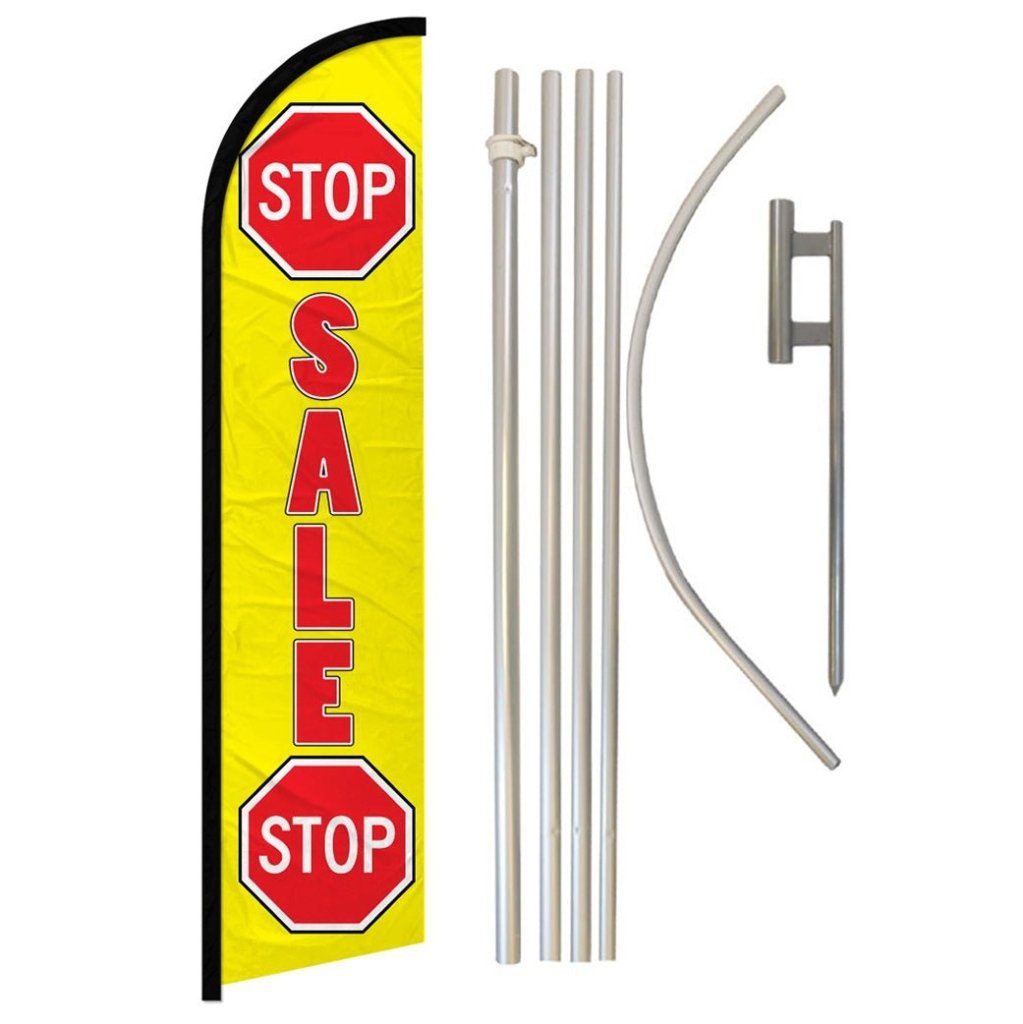 Stop Sale Stop (Red & Yellow) Windless Banner Flag & Pole Kit - Flags Importer