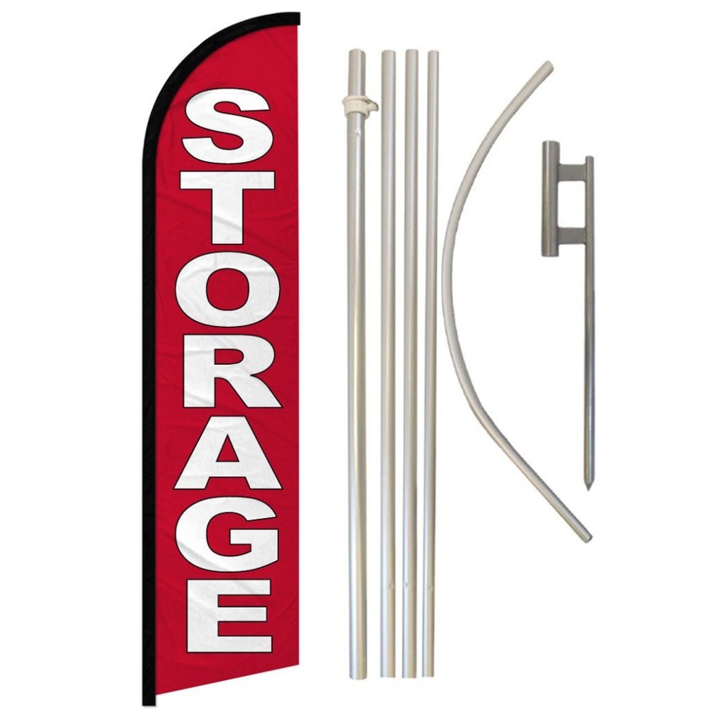 Storage (Red) Windless Banner Flag & Pole Kit - Flags Importer