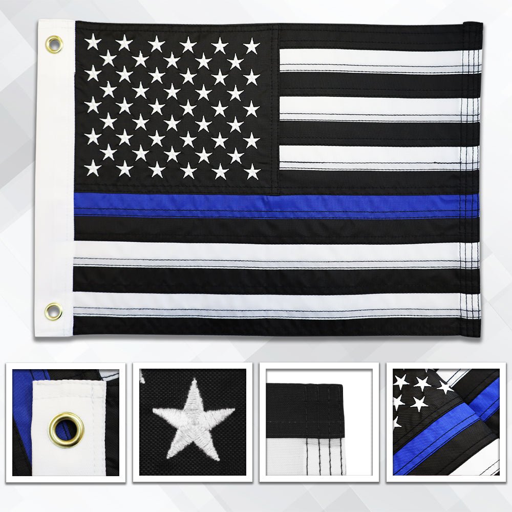 Thin Blue Line USA 12x18in Grommeted Embroidered Flag - Flags Importer