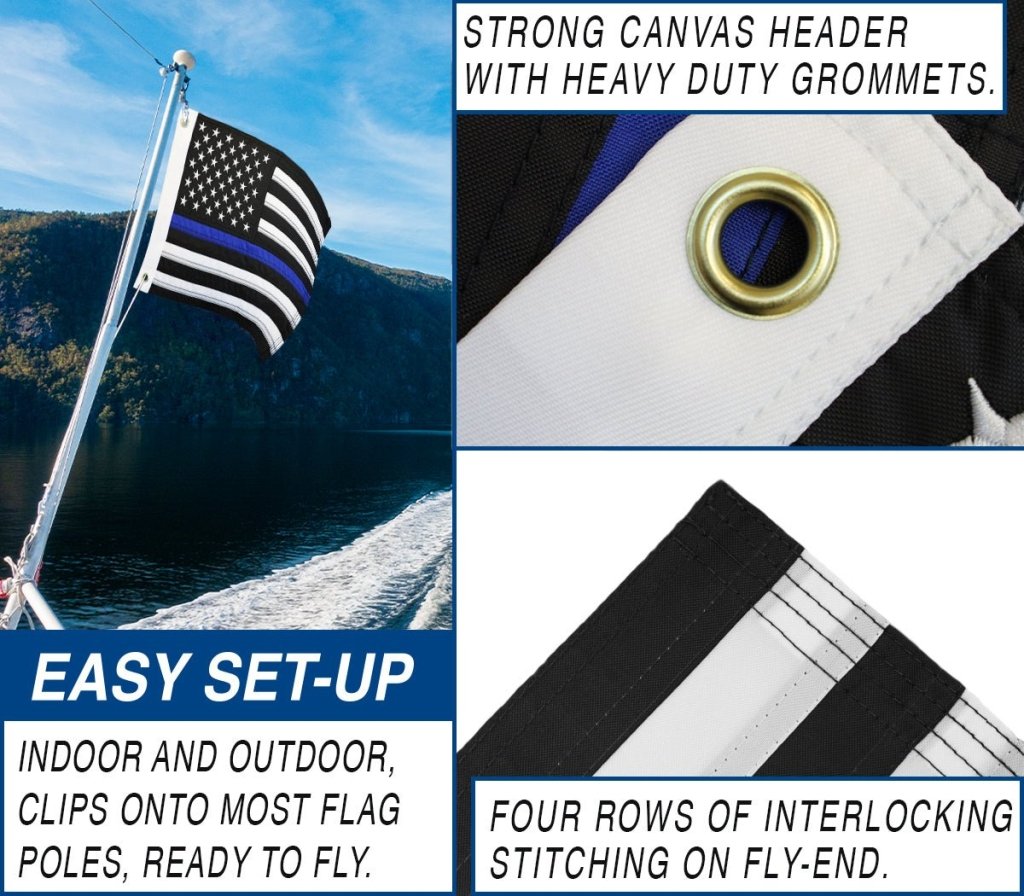 Thin Blue Line USA 12x18in Grommeted Embroidered Flag - Flags Importer