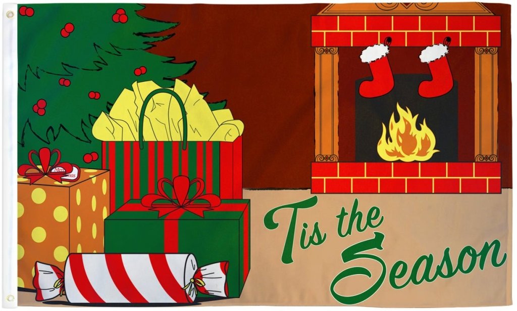 Tis The Season (Fireplace) Flag 3x5ft Poly - Flags Importer