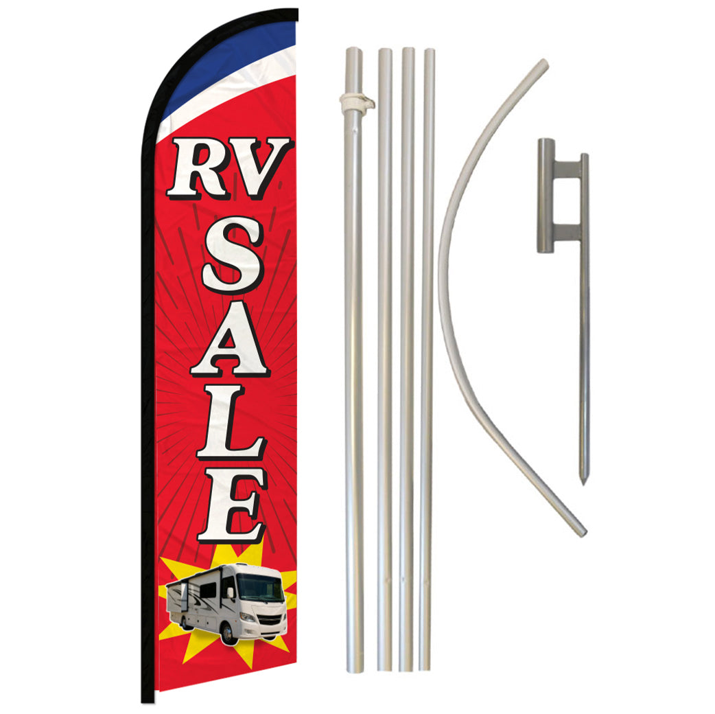 RV Sale ( Red) Windless Banner Flag & Pole Kit