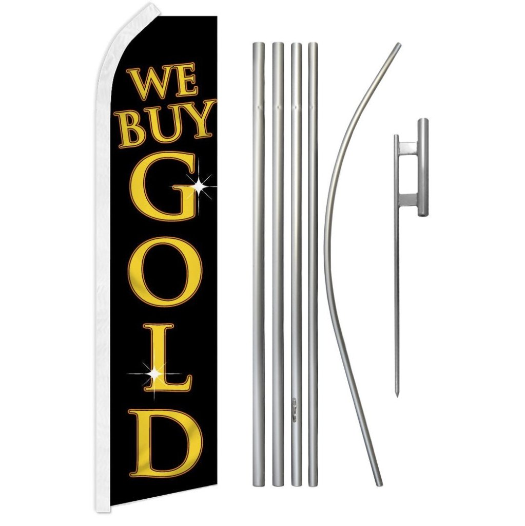 We Buy Gold (Black) Super Flag & Pole Kit - Flags Importer