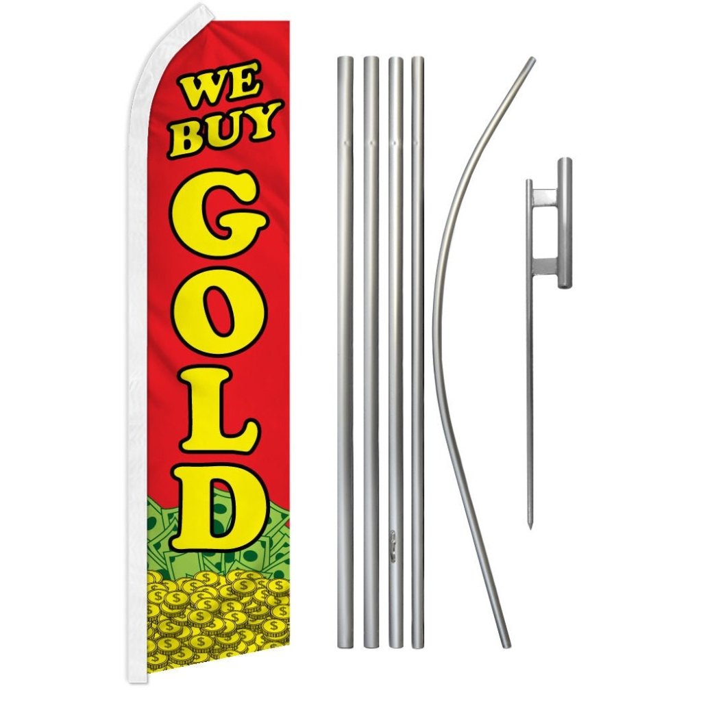 We Buy Gold (Red) Super Flag & Pole Kit - Flags Importer