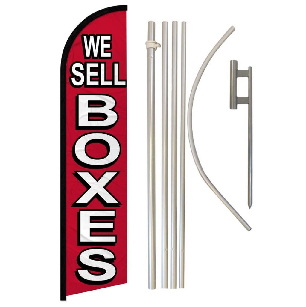 We Sell Boxes (Red) Windless Banner Flag & Pole Kit - Flags Importer