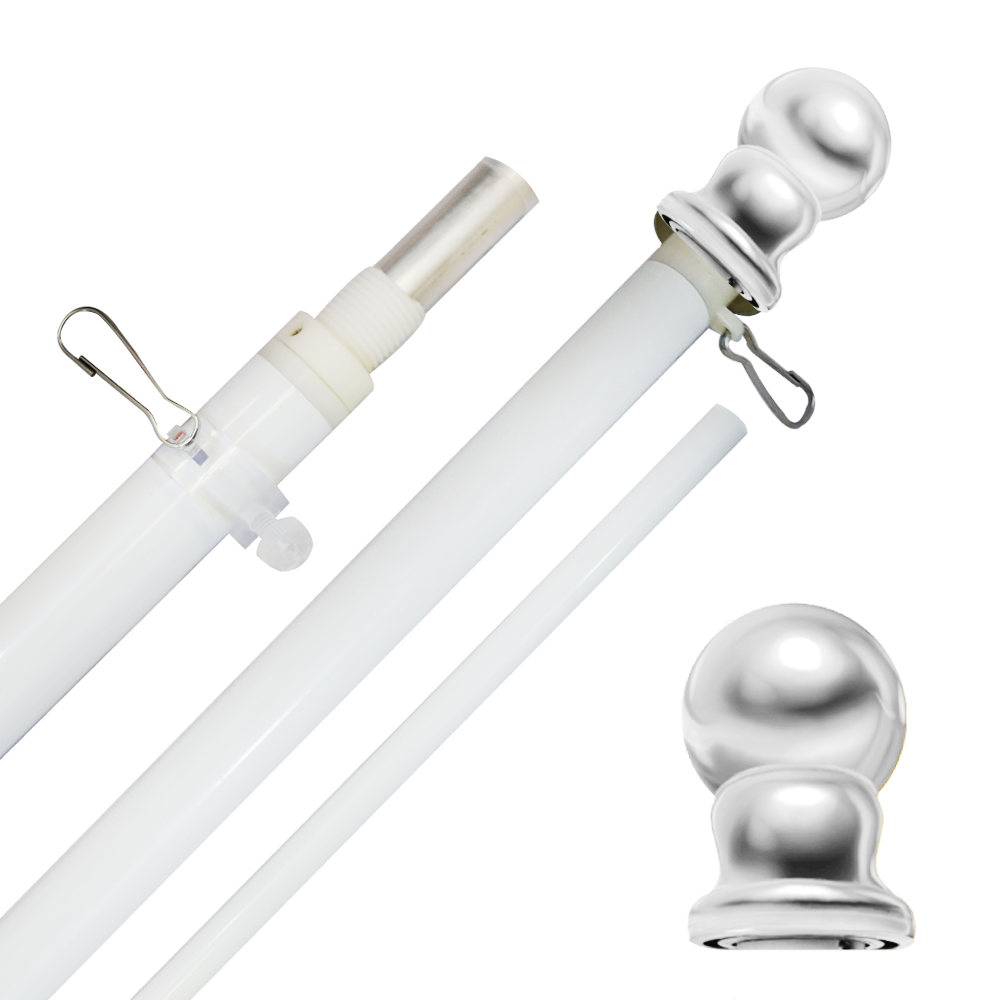 6ft Spinning Stabilizer Flag Pole (White with Silver Ball Top)
