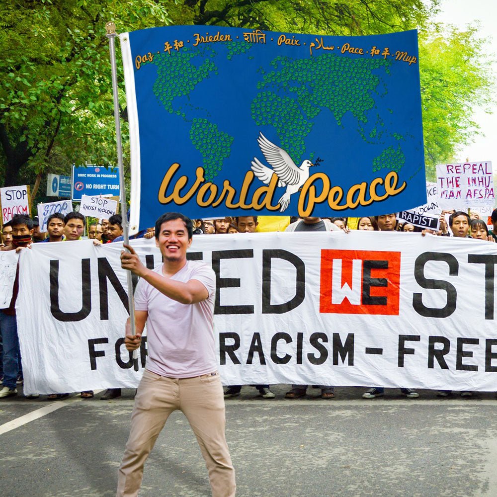 World Peace (Map Blue) Flag 3x5ft Poly - Flags Importer